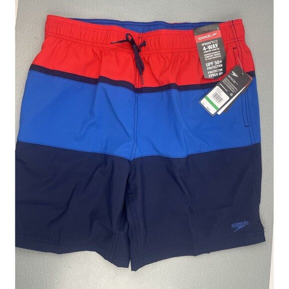 Speedo Men's 4-WAY STRETCH Swim Trunk Mid Length Redondo Stripe 18'' Large - Picture 7 of 16